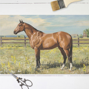 Papel De Seda Cavalo de Baía em Descanso de Pintura em Pastagem