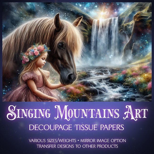 Papel De Seda Cavalo de Cascata Encantado e Decoupage Princesa (Criador carregado)