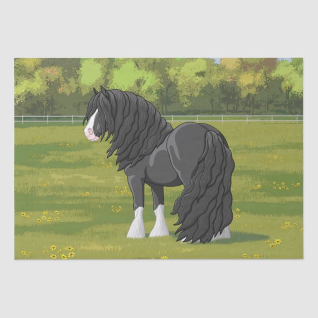Papel De Seda Cavalo de Rascunho do Vanner Cigano Negro e Branco (Frente )