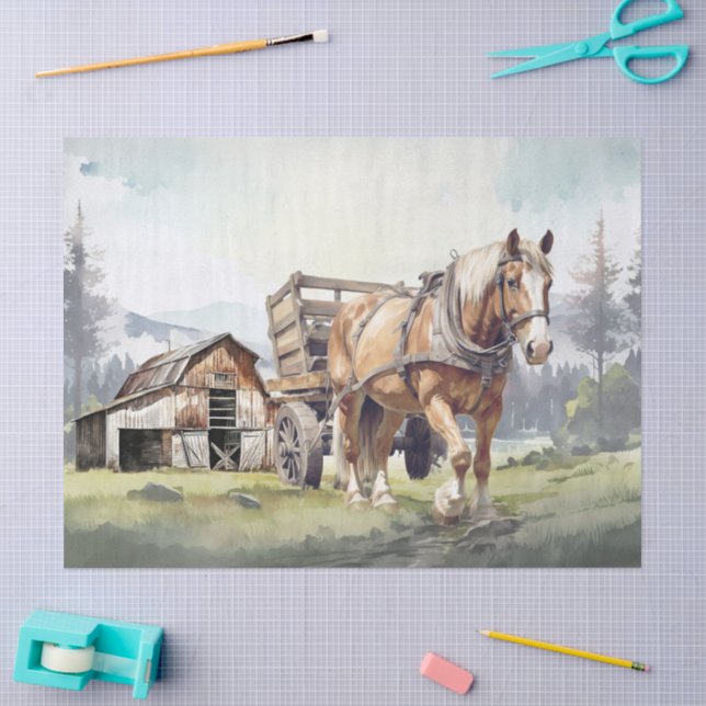 Papel De Seda Cavalo de Tração de Fazenda (Arte )