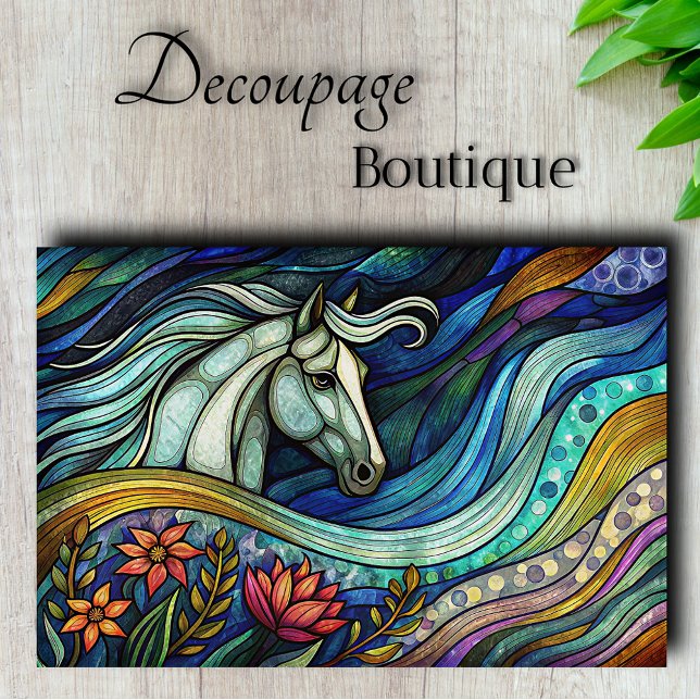Papel De Seda Cavalo de Vidro Pintado Abstrato Decoupage (Stained Glass Horse Abstract Decoupage Tissue Paper)