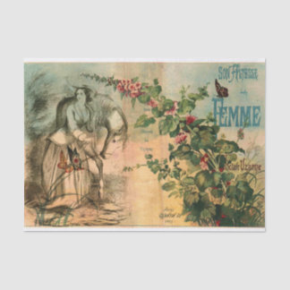 Papel De Seda Cavalo de Vintagem Francês, Mulher, Descamação Flo
