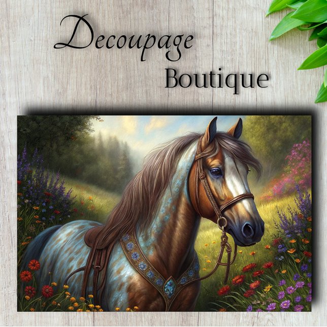 Papel De Seda Cavalo Decorado com Decoupage de Prado (Decorated Horse Meadow Decoupage Tissue Paper)