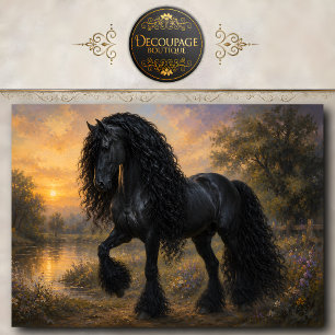 Papel De Seda Cavalo Friesian Preto Pôr do Sol