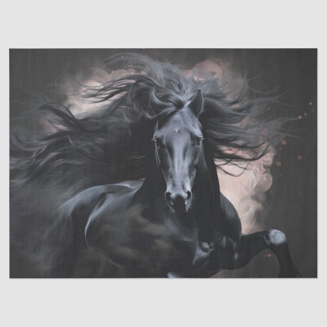 Papel De Seda Cavalo Frísio Preto Decoupage (Frente )