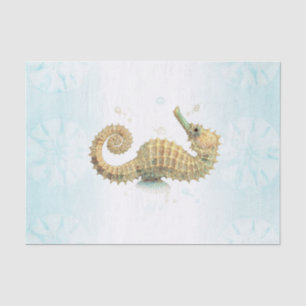 Papel De Seda Cavalo-Marinho Azul Turquesa & Dourado Aquarela Pr