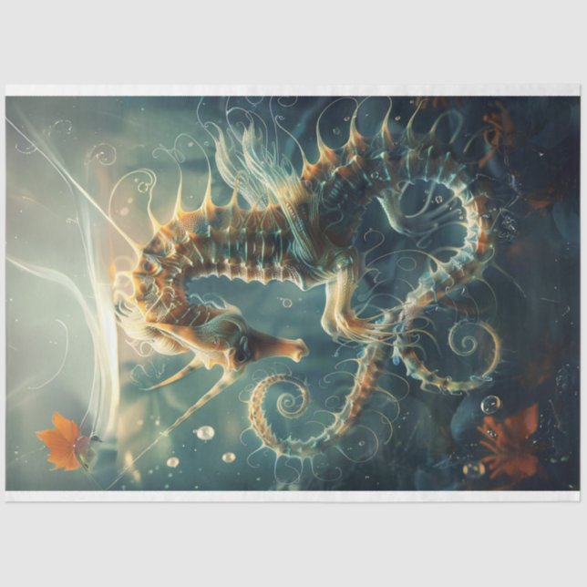 Papel De Seda Cavalo-marinho Colorido Vibrantemente na Decoupage (Frente )