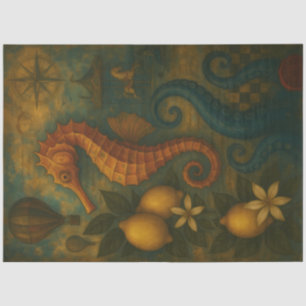 Papel De Seda Cavalo-marinho com limões e dissociação marítima