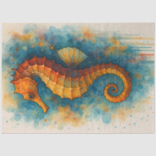 Papel De Seda Cavalo-Marinho Laranja Tropical Aquarela Oceano Ná