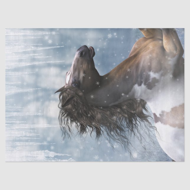 Papel De Seda Cavalo Mustang Na Neve (Frente )