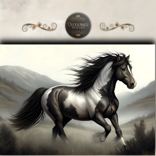 Papel De Seda Cavalo Pinto Preto e Branco Decoupage