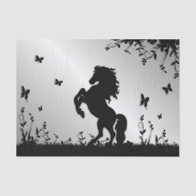 Papel De Seda Cavalo preto levantando (Frente )