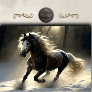 Papel De Seda Cavalo Preto Místico Decoupage de Inverno
