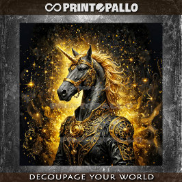 Papel De Seda Cavalo Unicórnio Steampunk em ouro
