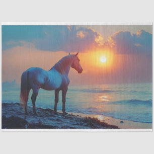 Papel De Seda Cavalo Vigiando o Sol pela Nuvem à beira-mar