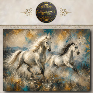 Papel De Seda Cavalos Brancos Correndo Pintura