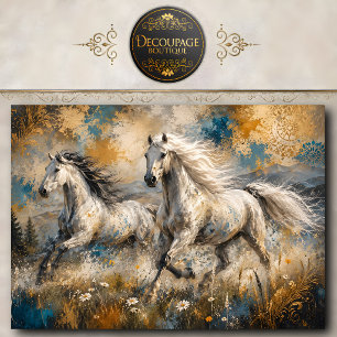 Papel De Seda Cavalos Brancos Correndo Pintura Arte de Parede De