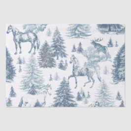 Papel De Seda Cavalos Brancos Elegantes de Vintage em Snow Woods