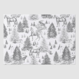 Papel De Seda Cavalos Brancos Elegantes de Vintage em Snow Woods