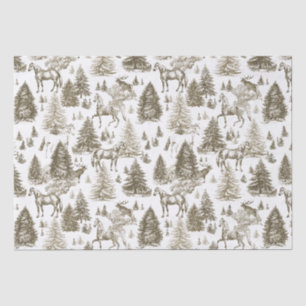 Papel De Seda Cavalos Brancos Elegantes de Vintage em Snow Woods