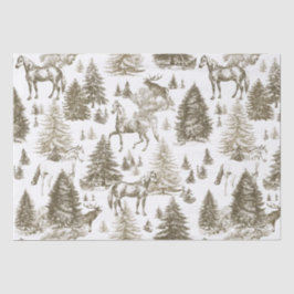Papel De Seda Cavalos Brancos Elegantes de Vintage em Snow Woods