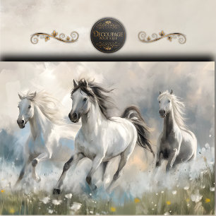 Papel De Seda Cavalos Brancos Etéreos Arte Decoupage