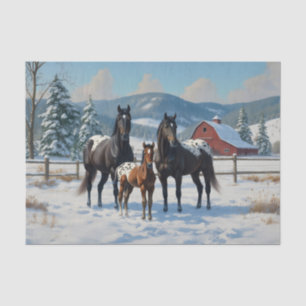 Papel De Seda Cavalos de Appaloosa Pretos numa Fazenda no invern