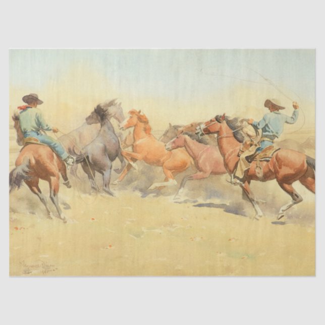 Papel De Seda Cavalos de Roping por Maynard Dixon (Frente )