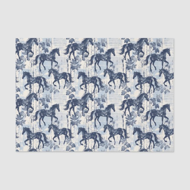 Papel De Seda Cavalos de Toalha Azul Escuro Sem Costura (Frente )