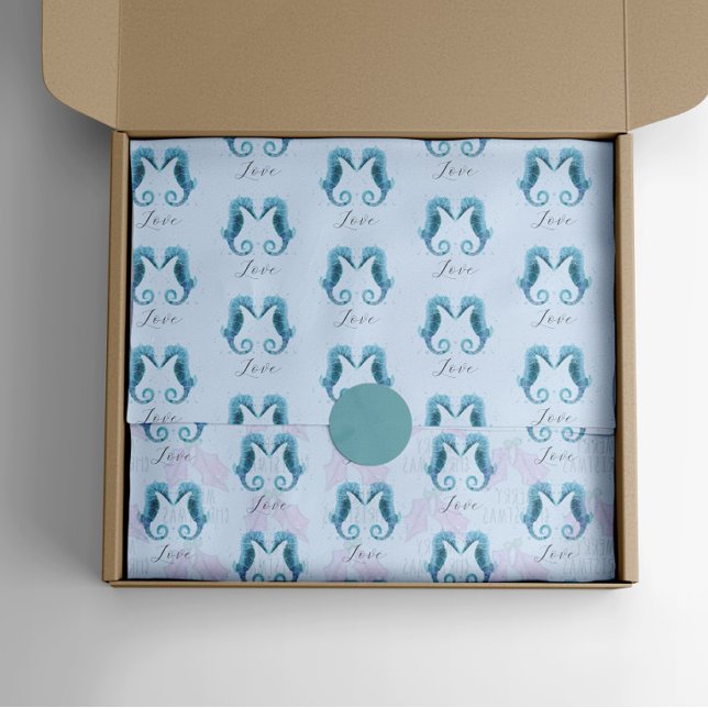 Papel De Seda Cavalos do Mar Praia Aquarela Dia dos Namorados (Criador carregado)