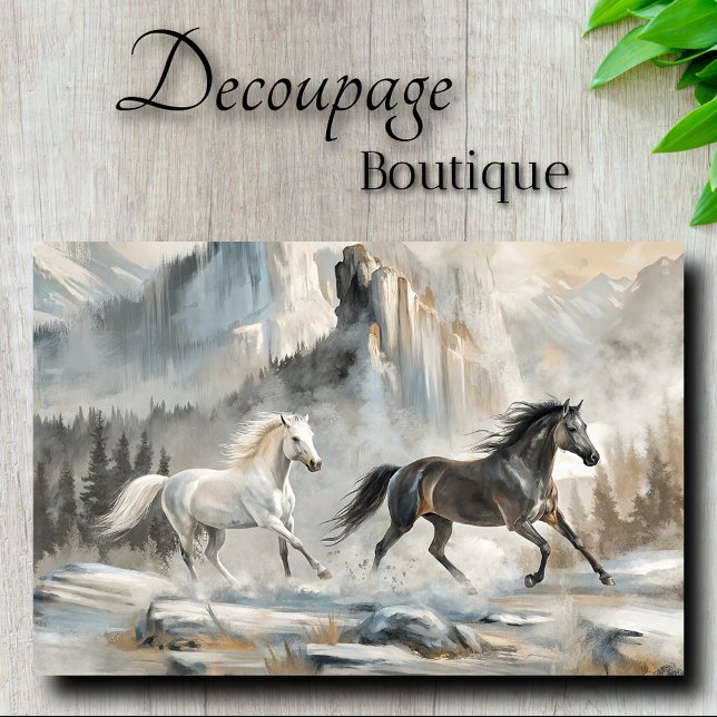 Papel De Seda Cavalos Galopando Através da Decoupagem de Nevoeir (Horses Galloping Through Mountain Mist Decoupage Tissue Paper)