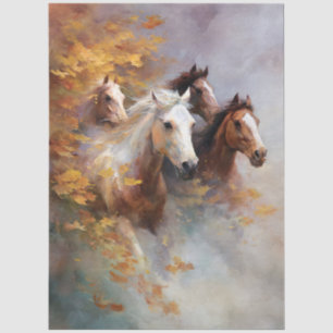 Papel De Seda Cavalos Galopantes Através Da Cintura De Outono