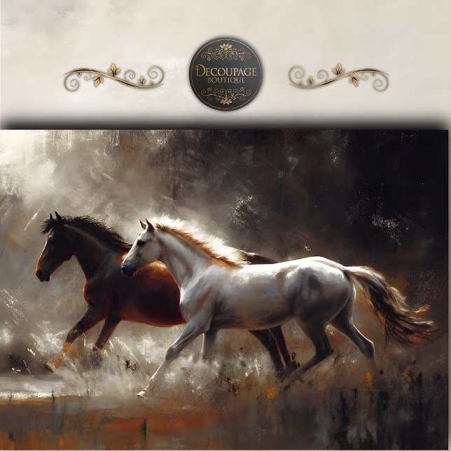 Papel De Seda Cavalos Rústicos em Corrida Arte Decoupage (Rustic Running Horses Art Decoupage Tissue Paper)