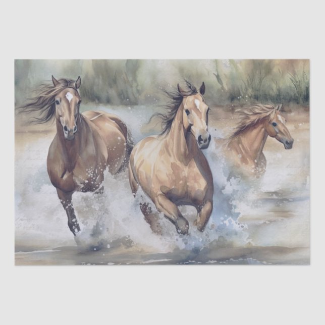 Papel De Seda Cavalos Selvagens Aquarela (Frente )
