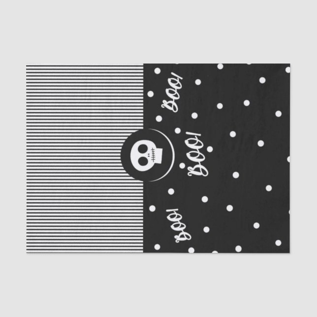 Papel De Seda Caveira Caprichosa Preto & Branco Bolinhas & Listr (Frente )