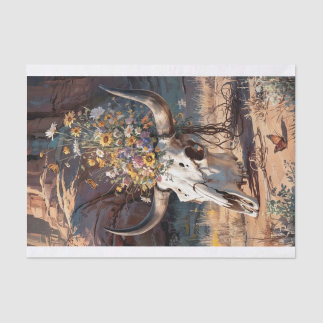 Papel De Seda Caveira de Deserto de Flor Selvagem, Tema Sudoeste (Frente )
