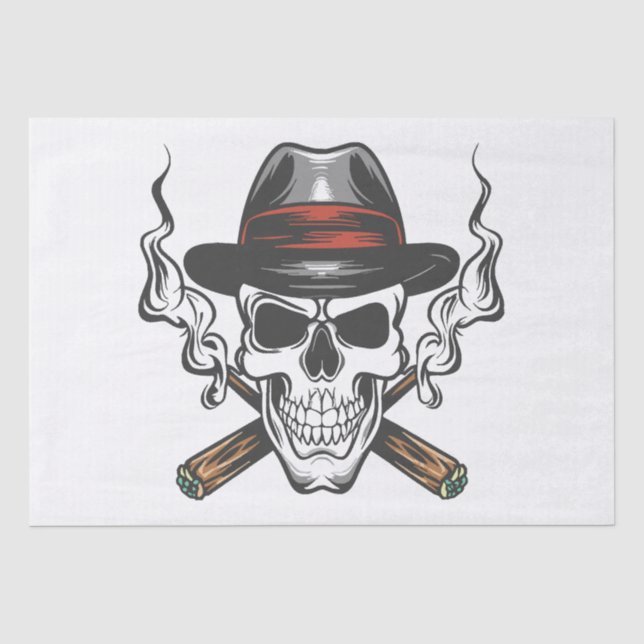 Papel De Seda Caveira de gângster com chapéu fedora (Frente )