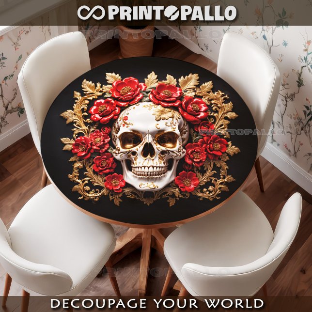 Papel De Seda Caveira de pirata com flores vermelhas (Criador carregado)