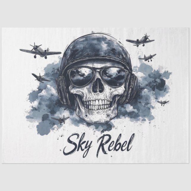 Papel De Seda Caveira do Céu Rebelde com Capacete Piloto e Óculo (Frente )
