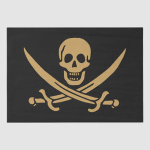 Papel De Seda Caveira e Cutelo do Pirata Calico Jack em Ouro Ast