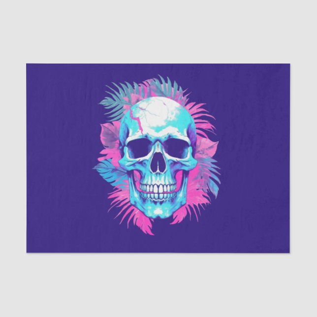 Papel De Seda Caveira Floral no Estilo Vaporwave (Frente )