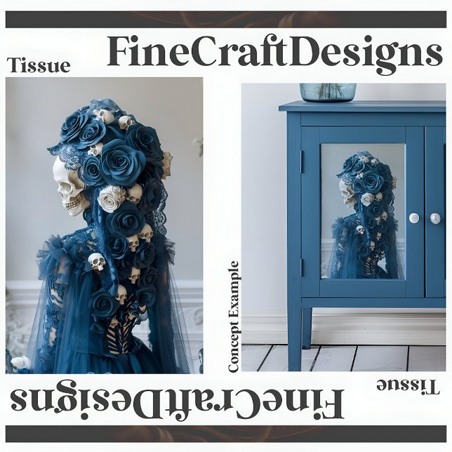 Papel De Seda Caveira Gótica & Rosa Teal Decoupage do Marfim esq (Criador carregado)