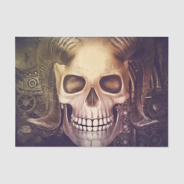 Papel De Seda Caveira Steampunk com Cavalos e Artes (Frente )