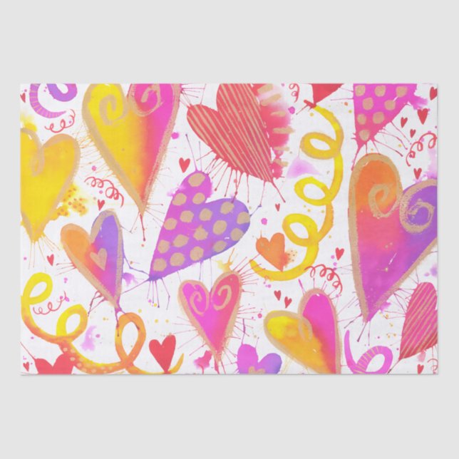 Papel De Seda Celebração De Corações De Aquarela (Frente )