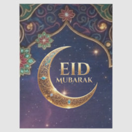 Papel De Seda Celebração Islâmica Dourado e Azul Marinho Eid Al