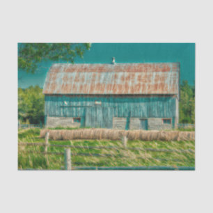 Papel De Seda Celeiro Azul Esverdeado Vintage País Rústico Fazen