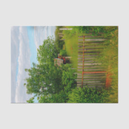 Papel De Seda Celeiro decorado com Flores Vermelhas e cerca de p