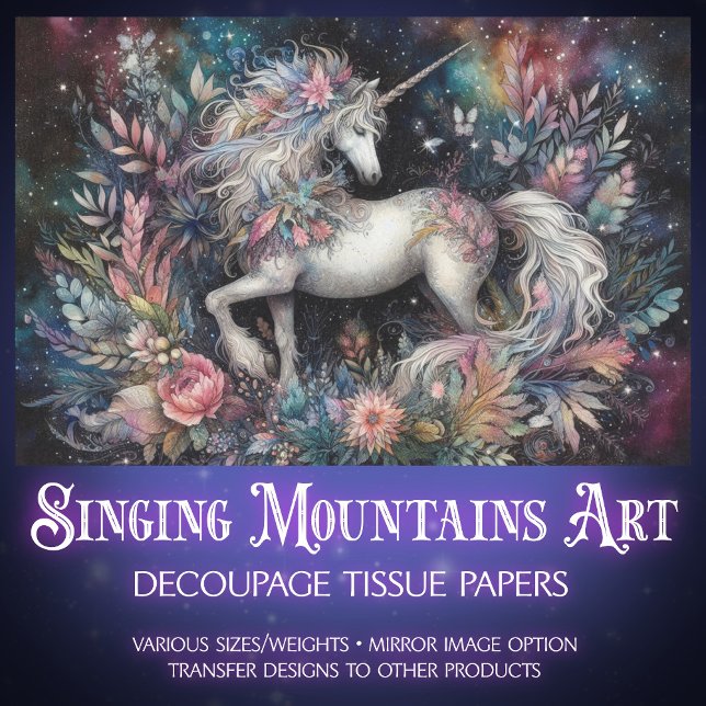 Papel De Seda Celestial Fantasy Floral Unicorn Decoupage (Criador carregado)