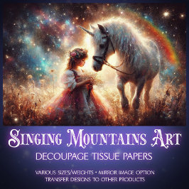 Papel De Seda Celestial Fantasy Unicorn In Meadow Decoupage