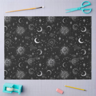 Papel De Seda Celestial Moons & Stars Wrapping Paper Monochrome